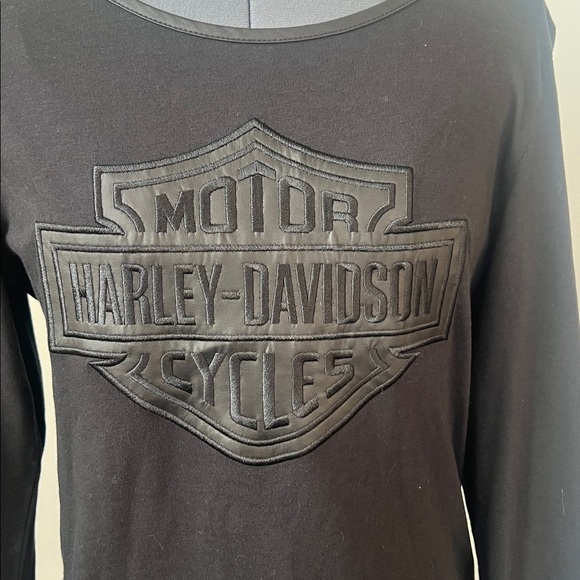 NWT Harley-Davidson Size L Black Long Sleeve Top Bar & Shield Logo Embroidered - Picture 2 of 16